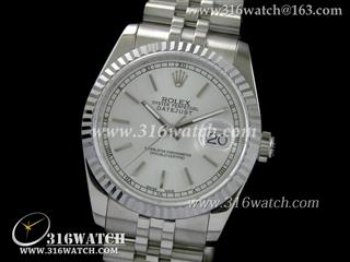 劳力士ROLEX-日志型37mm系列 槽牙边框 银色表盘 瑞士ETA-2836机芯 高仿1:1劳力士手表 RL0063