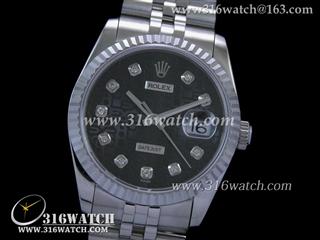 劳力士ROLEX-日志型37mm系列 槽牙边框 黑色电脑雕刻图案表盘 瑞士ETA-2836机芯 高仿1:1劳力士手表 RL0064
