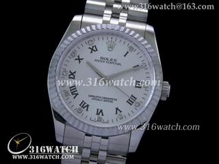 劳力士ROLEX-日志型37mm系列 槽牙边框 白色表盘 瑞士ETA-2836机芯 高仿1:1劳力士手表 RL0065
