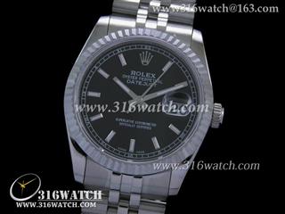 劳力士ROLEX-日志型37mm系列 槽牙边框 黑色表盘 瑞士ETA-2836机芯 高仿1:1劳力士手表 RL0066