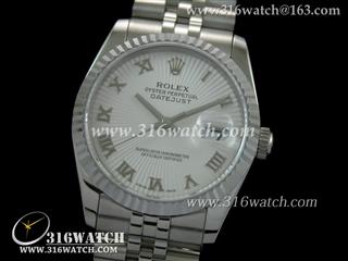 劳力士ROLEX-日志型37mm系列 槽牙边框 银色射线表盘 瑞士ETA-2836机芯 高仿1:1劳力士手表 RL0069