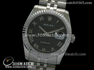 劳力士ROLEX-日志型37mm系列 槽牙边框 黑色电脑雕刻图案表盘 瑞士ETA-2836机芯 高仿1:1劳力士手表 RL0070
