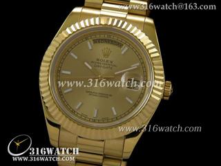 劳力士ROLEX-星期日历型II系列 18 k黄金电镀 黄金色表盘 瑞士ETA-2836机芯 完美1:1劳力士N版 RL0035