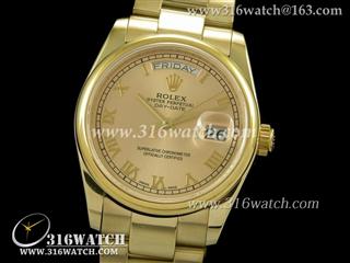 高仿劳力士ROLEX手表 星期日历型38mm系列 18 k镀金 黄金表盘 瑞士ETA-2836机芯 RL0036