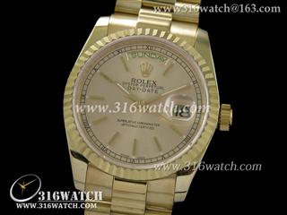 高仿劳力士ROLEX手表 星期日历型38mm系列 18 k镀金 黄金面条丁表盘 瑞士ETA-2836机芯 RL0037