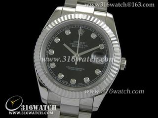 ROLEX-日志型大号41mm系列 槽牙边框 黑色表盘 瑞士3135机芯 高仿劳力士1:1 N版本 RL0038