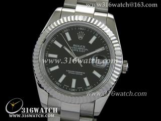 劳力士ROLEX-日志型大号41mm系列 槽牙边框 黑面条丁表盘 瑞士3135机芯 高仿劳力士1:1 N版本 RL0040