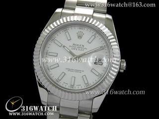 劳力士ROLEX-日志型大号41mm系列 槽牙边框 白面条丁表盘 瑞士3135机芯 高仿劳力士1:1 N版本 RL0041