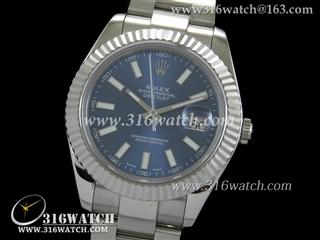 劳力士ROLEX-日志型大号41mm系列 槽牙边框 蓝面条丁表盘 瑞士3135机芯 完美1:1 劳力士Noob版 RL0042