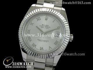 劳力士ROLEX-日志型大号41mm系列 槽牙边框 银面罗马表盘 瑞士3135机芯 高仿劳力士1:1 N版本 RL0043