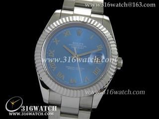 劳力士ROLEX-日志型大号41mm系列 槽牙边框 蓝面罗马表盘 瑞士3135机芯 完美劳力士1:1 N版本 RL0044