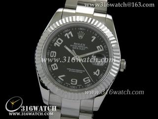 劳力士ROLEX-日志型大号41mm系列 槽牙边框 黑面数字表盘 瑞士3135机芯 完美复制1:1N版本 RL0045