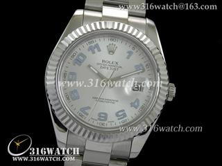 劳力士ROLEX-日志型大号41mm系列 槽牙边框 银面蓝数字表盘 瑞士3135机芯 RL0046