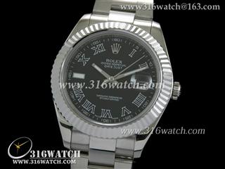 劳力士ROLEX-日志型大号41mm系列 槽牙边框 黑面罗马表盘 瑞士3135机芯 完美复制1:1N版本 RL0047