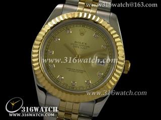 劳力士ROLEX-日志型大号41mm系列 18 k镀金槽牙边框 黄金表盘 瑞士ETA-2836机芯 完美复制1:1N版本 RL0048