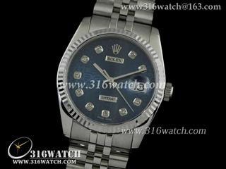 劳力士ROLEX-日志型37mm系列 槽牙边框 深蓝色电脑雕刻图案表盘 瑞士ETA-2836机 高仿1:1劳力士手表 RL0089