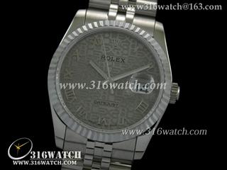 劳力士ROLEX-日志型37mm系列 槽牙边框 灰色网格表盘 瑞士ETA-2836机芯 高仿1:1 劳力士手表 RL0071