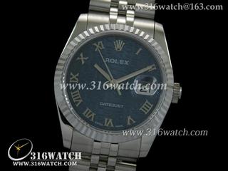 劳力士ROLEX-日志型37mm系列 槽牙边框 蓝色网格表盘 瑞士ETA-2836机芯 高仿1:1劳力士手表 RL0072