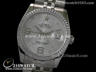 劳力士ROLEX-日志型37mm系列 槽牙边框 银面花朵涂鸦表盘 瑞士ETA-2836机芯 高仿1:1劳力士手表 RL0074