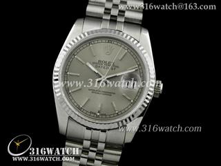 劳力士ROLEX-日志型37mm系列 槽牙边框 灰色表盘 瑞士ETA-2836机芯 高仿1:1劳力士手表 RL0075
