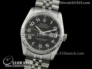 劳力士ROLEX-日志型37mm系列 槽牙边框 黑色同心圆纹表盘 瑞士ETA-2836机芯 高仿1:1劳力士手表 RL0076