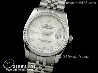劳力士ROLEX-日志型37mm系列 槽牙边框 白色同心圆纹表盘 瑞士ETA-2836机芯 高仿1:1劳力士手表 RL0077