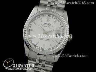 劳力士ROLEX-日志型37mm系列 槽牙边框 白色表盘 瑞士ETA-2836机芯 高仿1:1劳力士手表 RL0080