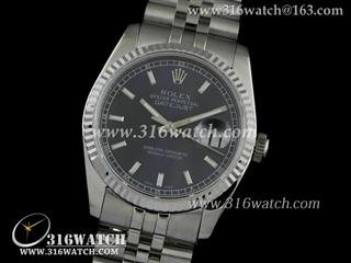 劳力士ROLEX-日志型37mm系列 槽牙边框 蓝色表盘 瑞士ETA-2836机芯 高仿1:1劳力士手表 RL0081