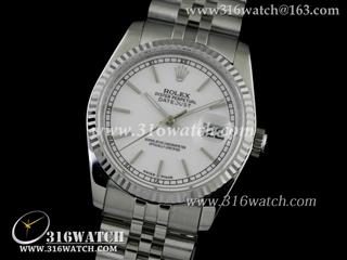 劳力士ROLEX-日志型37mm系列 槽牙边框 白色表盘 瑞士ETA-2836机芯 高仿1:1劳力士手表 RL0082