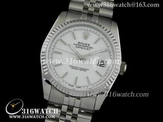 劳力士ROLEX-日志型37mm系列 槽牙边框 白面条丁表盘 瑞士ETA-2836机芯 完美1:1劳力士手表 RL0083
