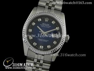 劳力士ROLEX-日志型37mm系列 槽牙边框 深蓝色镶钻表盘 瑞士ETA-2836机芯 高仿1:1劳力士手表 RL0085