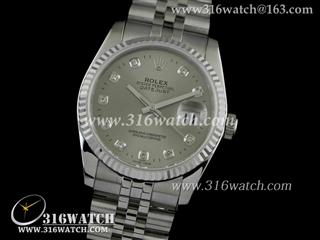 劳力士ROLEX-日志型37mm系列 槽牙边框 灰色镶钻表盘 瑞士ETA-2836机芯 高仿1:1劳力士手表 RL0086