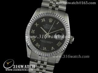 劳力士ROLEX-日志型37mm系列 槽牙边框 黑色纹折线表盘 瑞士ETA-2836机芯 高仿1:1劳力士手表 RL0101