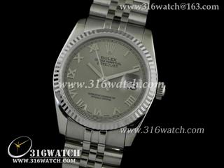 劳力士ROLEX-日志型37mm系列 槽牙边框 灰面罗马表盘 瑞士ETA－2836机芯 高仿1:1劳力士手表 RL0102