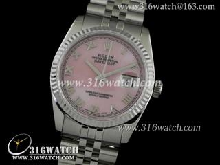 劳力士ROLEX-日志型37mm系列 槽牙边框 粉红色面贝壳表盘 瑞士ETA－2836机芯 高仿1:1劳力士手表 RL0103