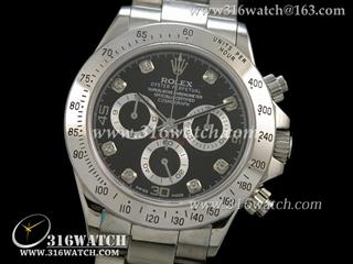 劳力士ROLEX-迪通拿系列 黑面镶钻表盘 精钢表链 计时7750机芯 完美1:1复制Noob版 RL0108
