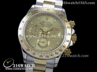 高仿劳力士ROLEX手表 迪通拿系列 18 k镀金边框 金色表盘 计时7750机芯 完美1:1复制Noob版 RL0114