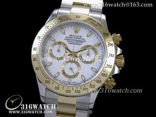 劳力士ROLEX-迪通拿系列 18 k镀金边框 白色表盘 不绣钢镀间金表链 计时750机芯 完美1:1复制Noob版 RL0115