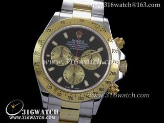 劳力士ROLEX-迪通拿系列 18 k镀金边框 黑色表盘 不锈钢镀间金表链 计时7750机芯 完美1:1复制Noob版 RL0016