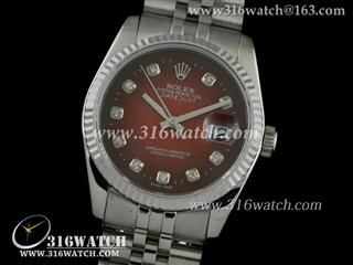劳力士ROLEX-日志型37mm系列 槽牙边框 烧红色镶钻表盘 瑞士ETA-2836机芯 高仿1:1劳力士手表 RL0093
