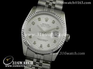 劳力士ROLEX-日志型37mm系列 槽牙边框 银面镶钻表盘 瑞士ETA-2836机芯 高仿1:1劳力士手表 RL0095
