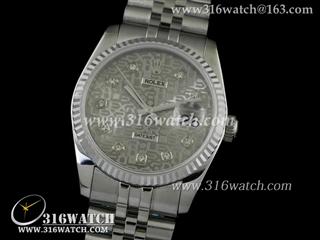 劳力士ROLEX-日志型37mm系列 槽牙边框 灰色电脑雕刻图案表盘 瑞士ETA-2836机芯 高仿1:1劳力士手表 RL0096
