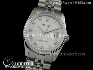 劳力士ROLEX-日志型37mm系列 槽牙边框 银色电脑雕刻图案表盘 瑞士ETA-2836机芯 高仿1:1劳力士手表 RL0098