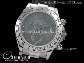 劳力士ROLEX-迪通拿系列 灰色贝壳表盘 黑色皮表带 计时7750机芯 高仿劳力士手表 RL0127