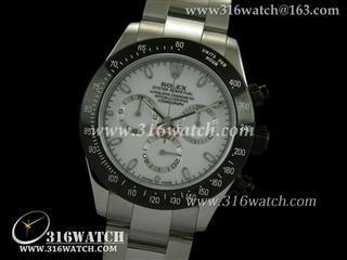 高仿劳力士ROLEX-迪通拿系列 黑色PVD边框 白色面条钉表盘 精钢表链 计时7750机芯 RL0148