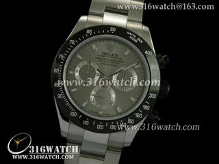 高仿劳力士ROLEX-迪通拿系列 黑色PVD边框 灰色面条钉表盘 精钢表链 计时750机芯 RL0149