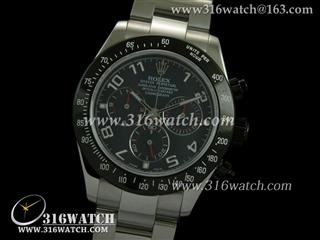 劳力士ROLEX-迪通拿系列 黑色PVD边框 黑色面数字表盘 精钢表链 计时7750机芯 复制1:1劳力士手表 RL0152