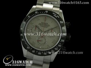 劳力士ROLEX-迪通拿系列 黑色PVD边框 灰色罗马表盘 精钢表链 计时7750机芯 复制1:1劳力士手表 RL0154