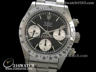 高仿劳力士ROLEX-迪通拿系列 复古 黑面条钉表盘 精钢表链 手动上链计时7750机芯 RL0140