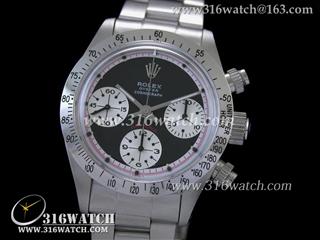 劳力士ROLEX-迪通拿系列 复古 黑色表盘 精钢表链 手动上链计时7750机芯 高仿劳力士手表 RL0141